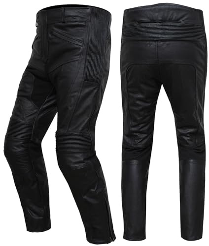Dimex Men's Leather Motorcycle Trousers Full Grain Cowhide 1.1mm CE Armoured Biker Pants Racing Sports Motorbike Wear (UK, Waist, 34, Regular, Regular)