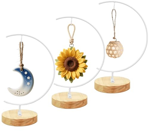 YY YEARCHY 11-inch Ornament Display Stand with Wooden Base Metal Hook Tabletop Holder for Hanging Glass Globe Ball Gifts(3, White)