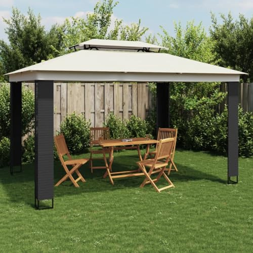Tonnelle de jardin - Tonnelle de terrasse - Avec double toit - Crème - 3,94 x 2,96 m - En acier - Pour cour, terrasse, barbecue