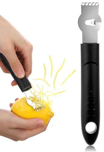 Lemon Citrus Zester, Stainless Steel Channel Peeler Grater with Channel Knife, Zester for Lemons, Citrus Zester Tool, Orange Peeler Tool for Cocktails, 6.10 × 0.87 Inch
