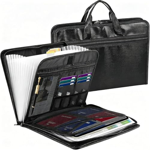 Porte-documents ignifuge A4 avec 13 compartiments, résistant au feu et imperméable, organiseur de documents importants, dossiers extensibles, rangement sûr pour fichiers A4, factures, reçus