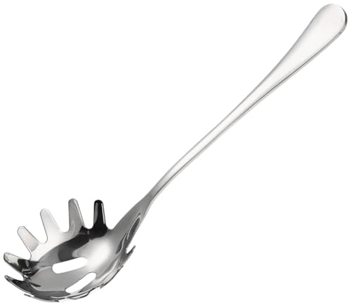 Didiseaon Cucchiaio per spaghetti in acciaio inox: mestolo per spaghetti e pasta con denti e manico in acciaio inox, 24 x 6,5 x 3 cm