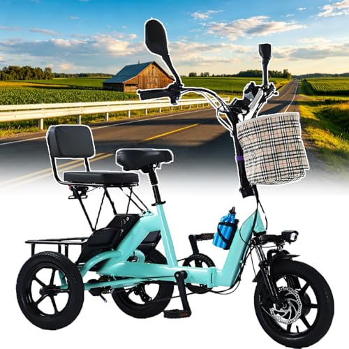 Triciclo Eléctrico De Alta Resistencia Para Adultos, Triciclo Eléctrico Plegable Para Ir De Compras, Triciclo Urbano Con Capacidad De 200 Kg Y Asiento Para Pasajero, Autonomía De 40 Km Green