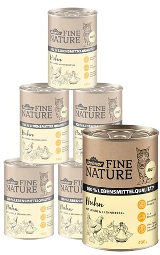Dehner Fine Nature kattfoder vuxen, livsmedelskvalitet, kyckling, 6 x 400 g (2,4 kg)