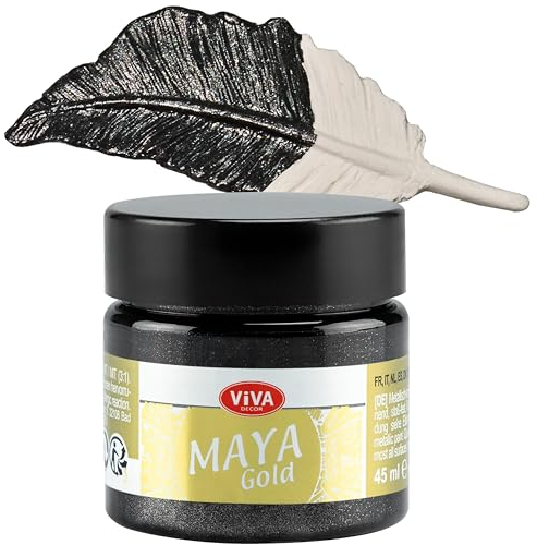 Viva Decor Maya Gold 45ml (Hämatit) - Metallic-Acrylfarbe für kreative Werke auf Holz, Glas und Porzellan. Stoßfest, wischfest und wetterfest für glänzende Metall- / Metallic Effekte