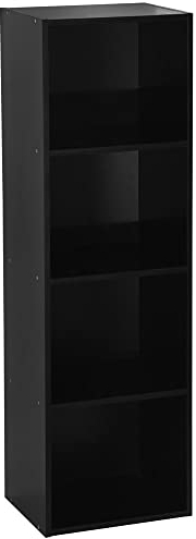Vida Designs Oxford 4 Tier Cube Bookcase, Black Wooden Shelving Display Storage Unit Office Living Room Furniture