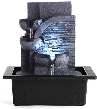 Wichemi - Fontaine de table cascade, fontaine à eau relaxante, fontaine de table de méditation zen Feng Shui avec lumière LED pour la maison et le bureau, décoration intérieure (style 6)