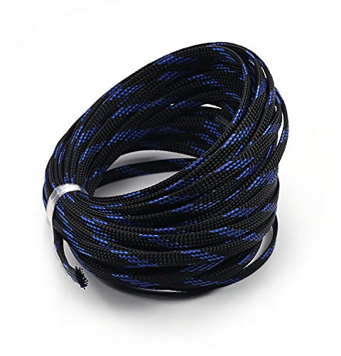 Othmro Gaine Tressée Extensible 10 m de Long, 6 mm de Large, Noir et Bleu, Convient aux Câbles d'alimentation, aux Câbles Audio-Vidéo, aux Câbles de Fixation et d'interconnexion