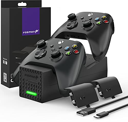 Fosmon Dual Controller-Ladegerät | kompatibel mit Xbox Series X/S 2020 (Nicht Xbox One/360) + 2 wiederaufladbare Akkus im Lieferumfang enthalten | Schnellladung 2 Controller | Ladestation und