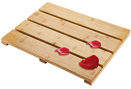 Yarlung Bamboo Bath Mat Wooden Shower Mat, 17.5 x 13 Inches Bathroom Non-Slip Bathtub Mat Waterproof Floor Mat Doormat for Spa Relaxation, Indoor or Outdoor