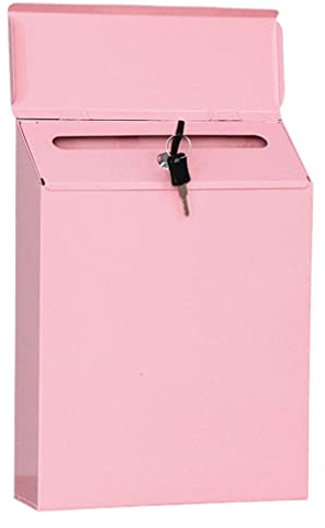 MagiDeal Briefkasten aus Verzinktem Stahl, Briefkasten Hängende Sicherheits-Einwurfbox, Wandbriefkasten für den Außenbereich, Postkasten mit Schutzklappe, Rosa
