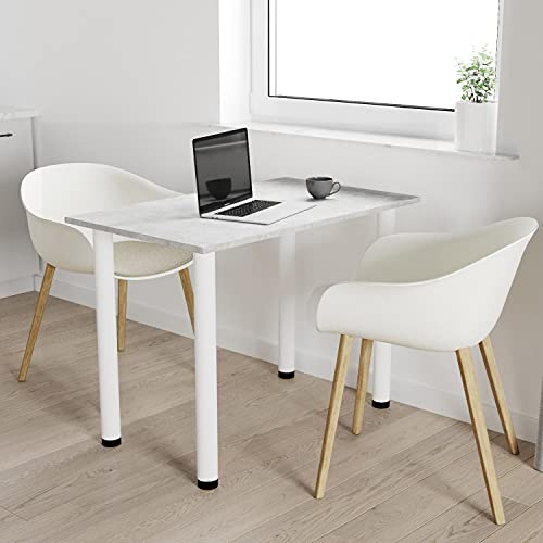 AKKE 80x60 | Esszimmertisch - Esstisch - Tisch mit weißen Beinen - Küchentisch - Bürotisch | Beton