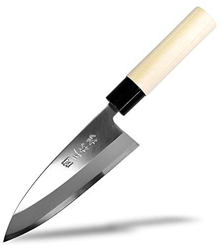 Seki Sanbonsugi Japanese Deba Knife 150mm (5.9 in) – Left-Handed – High Carbon White Steel – Made in Japan – Magnolia Handle