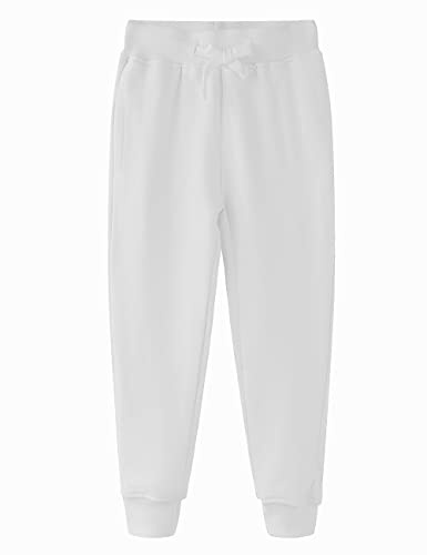 Spring&Gege Pantaloni Sportivi Solidi in Spugna Francese da Ragazzo con Tasche, Bianco, 11-12 Anni