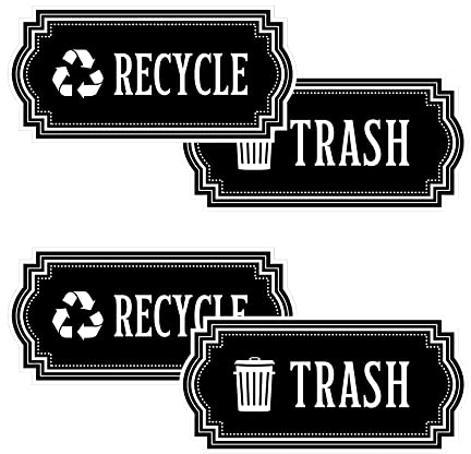 4 Pack Recycle and Trash Decal, Recycle and Trash Logo Symbol, Waterproof Vinyl Decal for Trash cans, Garbage containers and Recycle Bins (Black)
