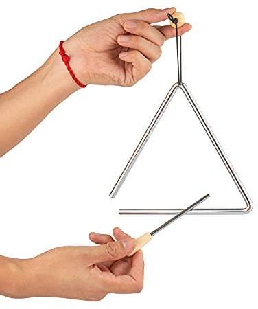 Musfunny Instrumento de percusión triangular de 7 pulgadas: instrumento triangular de mano con golpeador, triángulo de acero con lazo para colgar para conciertos, actuaciones musicales