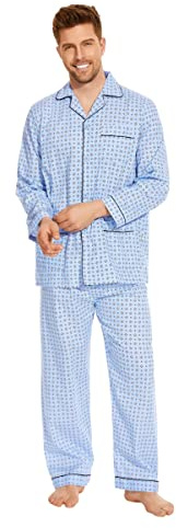 GLOBAL Pijama Hombre 100% Algodón Ropa de Dormir Manga Larga con Botones Cordón Transpirable Conjunto de Pijama Hombre Ropa de Estar por Arriba y Abajo S-3XL