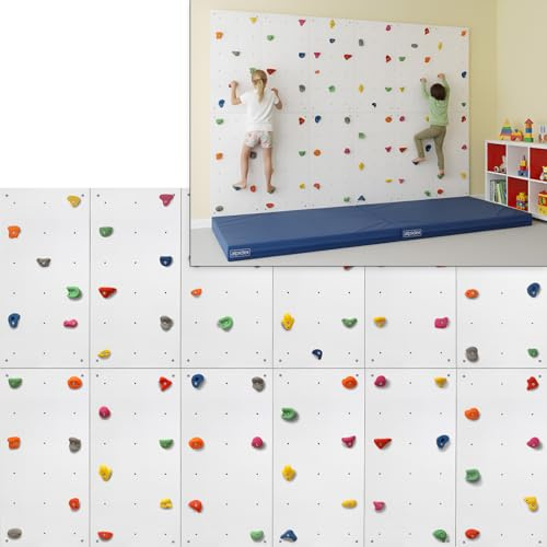 ALPIDEX Kletterwand Komplettset ab 1,44 qm in Natur/Weiß/Braun Klettergriffe und Befestigungsmaterial inklusive, unbegrenzt erweiterbar Kinder Erwachsene, Veredelt Weiß|12 Paneele (8.64 m²)|72 Griffe