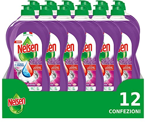 Nelsen Lavanda, Detersivo per Piatti a mano, sgrassa a fondo con Azione Rinfrescante sulle Stoviglie, confezione risparmio da 12 flaconi da 850 ml