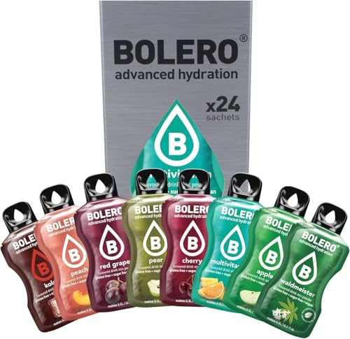 Bolero Drink 24 Bustine mix 3 gr Gusti Diversi Assortimento Multi Exotic mix Preparato Polvere Solubile Per Bevanda Fresca in Acqua Prodotto, 72 grammi dolcificato stevia