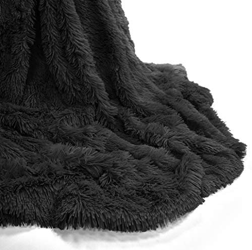 Artistic Fashionista Limited Manta suave y cálida de pelo sintético de pelo largo para sofá, cama, colcha, corredor o funda de sofá. Doble 150 x 200 cm (negro)