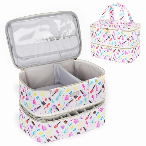 Nail Polish Organizer,Nail Organizers and Storage for Nail Tech,Nail Polish Carrying Case Bag Holds 40 Bottles and Nail Lamp,Portable Nail Polish Holder for Nail Supplies,Nail polish Print Pattern