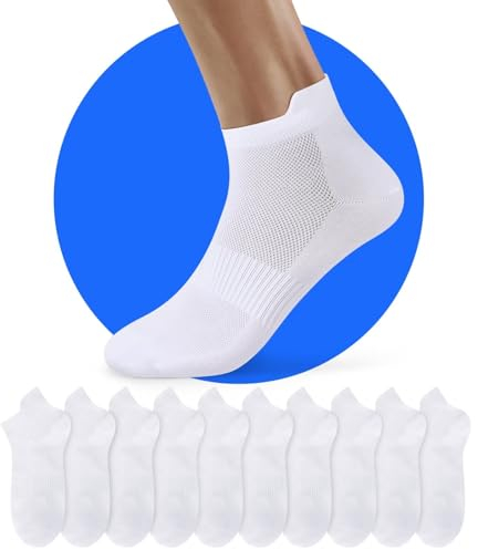 NUOZA Calcetines Deporte Mujer Cortos Ciclismo Running Hombre Tobilleros Invisibles Calcetín Verano Finos Blancos Algodon 39-42 10 Pares Sock