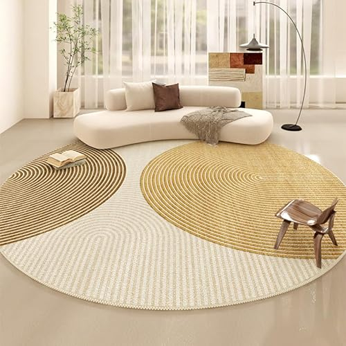 Tospass Wohnzimmer Teppich Rund 120cm Beige Flauschig Kurzflor Modern Geometrisches Muster Creme Schlafzimmer Kinderzimmer Weich Rutschfest Abriebfester Waschbar