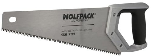 WOLFPACK LINEA PROFESIONAL Serrucho Carpintero Bimaterial 350 mm. / 14 Acero SK5 Triple Afilado Sierra Carpintero, Serrucho Carpinteria, Sierra Costilla