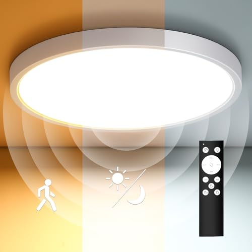 Letlit LED Deckenleuchte mit Radar Bewegungsmelder, 28W 2800LM Deckenlampe Dimmbar mit Fernbedienung, IP54 4000K Lampe Bewegungssensor Innen für Bad, Flur, Treppe, Garage, Keller, Balkon 30cm