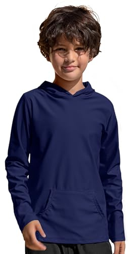 TIZAX Maillot de Bain Enfant Garçon T-Shirt Anti UV à Capuche Manche Longues pour Enfant UPF 50+ Rashguard Séchage Rapide avec Poche Bleu Marine 5 Ans