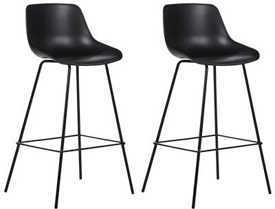 Beliani Barstuhl 2er Set Kunststoff/Metall schwarz mit Lehne Fußstützen modern Emmet