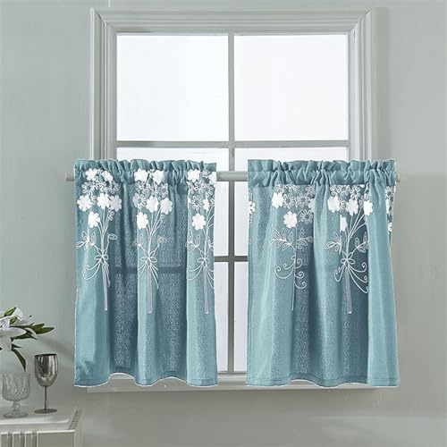 Lifup Tenda per Finestra Corta, Set da 2 pannelli, Tenda da Bistrot, Tende per Cucina a Vetro per Soggiorno, Casa di Campagna, Piccole Finestre Blu 74B x 61H (CM)