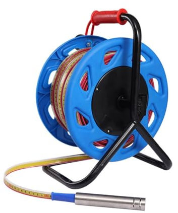 Deep well reservoir depth gauge, portable hose reel, storage, stainless steel cable line well depth gauge 10 metres, blue (Size : Steel scale water level gauge 10m)