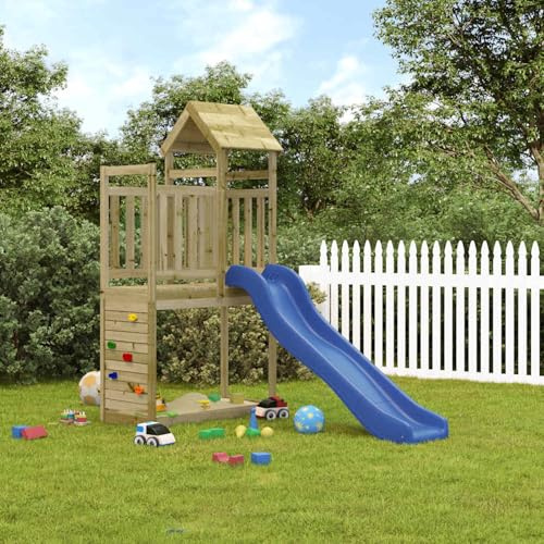 Gecheer Parque Infantil de Exterior con Tobogán, Torre de Escalada para niños al Aire Libre, Escalera y Accesorios de Juego para el jardín Madera Maciza Pino impregnada 5#