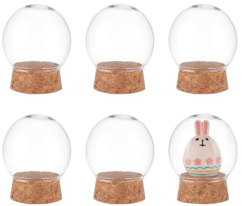 DELORIGIN 6Pcs Clear Glass Dome With Wooden Base Mini Glass Bell Jar Hollow Glass Vial Stand for Artificial Flower Gemstones Jewelry Display Stand DIY Projects Wedding Party Keepsakes