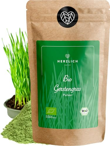 Bio Gerstengraspulver 250g | fein gemahlenes Gerstengras Pulver| Zertifizierte Bio-Qualität | Perfekte Ergänzung für Smoothies, Säfte, Goldene Milch, Moon Milk & Co. | Herzlich Natur