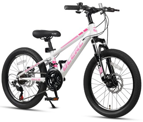 Glerc Skyline Bicicleta De Montana para Niños Y Niñas, 20 Pulgadas, para 6, 7, 8, 9, 10, 11, 12 Años, 21 Velocidades, con Suspensión Delantera, Frenos De Disco Y Marco Estable, Color Rosa