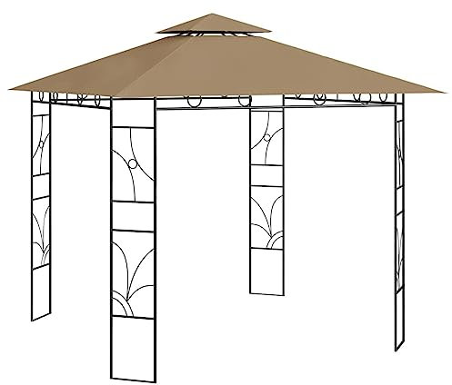 Gecheer Cenador de 3 x 3 x 2,7 m, color gris topo, 160 g/m², cenador de exterior, toldo, pérgola con tela, pabellón de jardín, carpa para fiestas, cenador para barbacoa, A313913