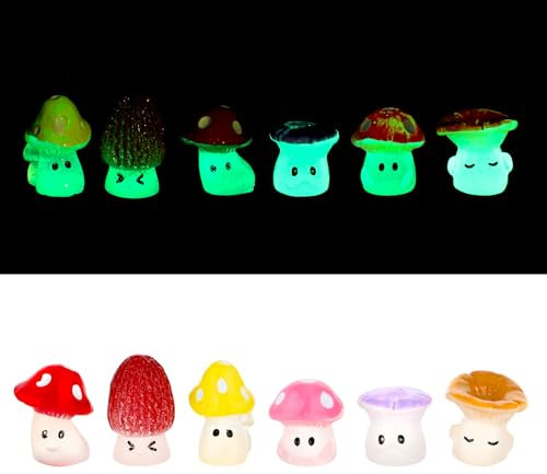 JIEYAO 12pcs Mini Champignons Lumineux En Résine, 1,6 X 1,4 Cm Mignons Petits Champignons Décoratifs Champignons Lumineux Décoration Miniature Pour Pots De Fleurs Plantes Statue Pour Meubles De Jardin