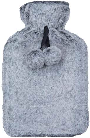 A2Z Hot Water Bottles Soft Husky Plush Pom Pom Fleece Cover 2 Liter Durable Leak Proof Rubber Bottle Pain Relief Cosy Nights Neck Back Shoulder Warmer Sofa Bedtime Heat Therapy