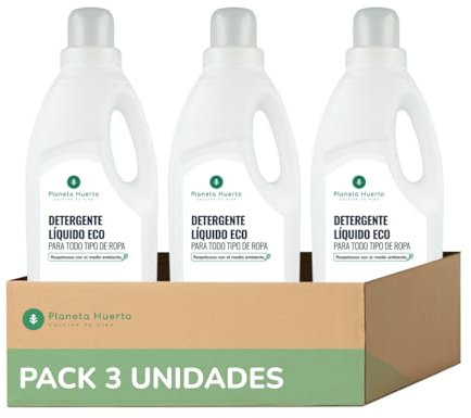 PLANETA HUERTO | Pack 3x Detergente Líquido Ecológico Sin Perfume 1,5L – Detergente Biodegradable para Ropa Blanca y de Color, Ideal para Pieles Sensibles y Bebés, Eficaz en Agua Fría