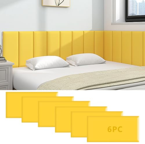 Imbottitura Murale Anticollisione 3D, Pannelli Murali Imbottiti Stacca E Incolla, Cuscino da Parete Letto, Pannelli Imbottiti Daesivi per Pareti, Pannelli Morbidi da Parete (Lemon Yellow 30x60cm/6PC)