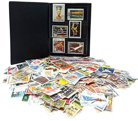 IMPACTO COLECCIONABLES – 500 African Stamps Collection with Included Album (5.5 x 7 x 0.4 in) | Enhance your philatelic collection with authentic postmarked stamps in a compact and elegant album