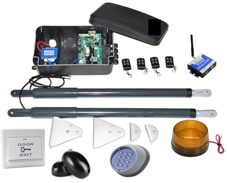 Sliding Gate Motor, 12VDC 220VAC Swing Gate Motor Telescopic Motorization Kit For Double Leaf Gate Support Back-up Battery Y Solar Powered(Kit11 3G version)