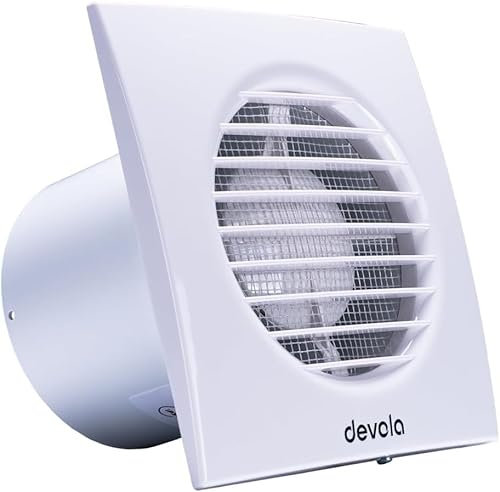 Devola 100mm Axial Extractor Fan with Timer, 4 Inch Bathroom Fan, Extractor Fan with Adjustable Overrun Time Function, Made in Britain, (Timer) - DVF100T