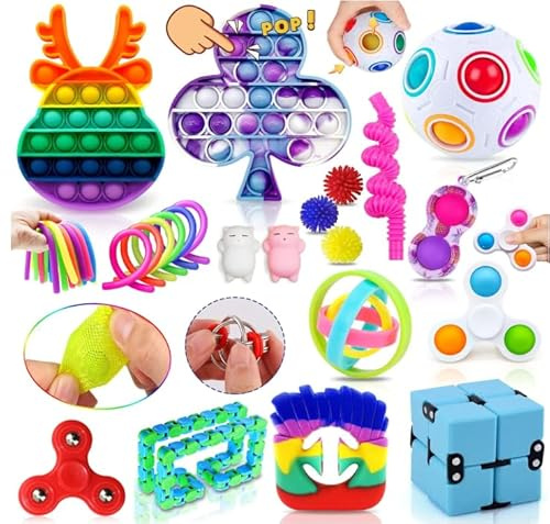 Yetech 26 pcs Fidget Toys Pack, Pack Fidget Pas Cher pour Enfants Adultes, Simple Jouet Anti-Stress avec Anneau Magique Arc-en-Ciel Stab Bubble pour la fête d'anniversaire Cadeau de fête des Enfants