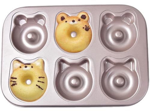 Dontform, bagels donutformar i metall, söta kattformade non-stick munkformar, 6 håligheter munkform, muffinsform för bakning