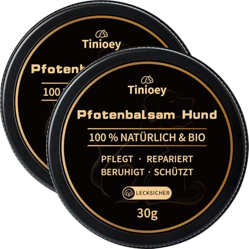 Tinioey Baume Coussinet Chien 30g x 2-100% Bio & Naturel - Hydrate, Guérit, Protège Contre Neige, Sel, Pattes Craquelées & Nez - Creme Coussinet Chien - Chien Accessoires pour Pattes Protections