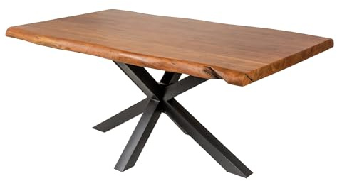 Riess Ambiente Massivholz Esstisch Mammut - 220cm - Natur - Akazie Esszimmertisch Baumkante mit schwarzem Metall Sterngestell